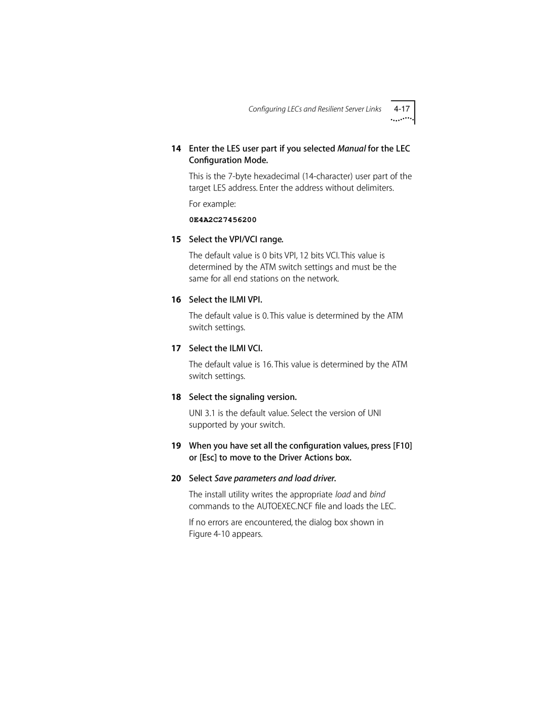 3Com 155 PCI manual Select the VPI/VCI range, Select Save parameters and load driver 