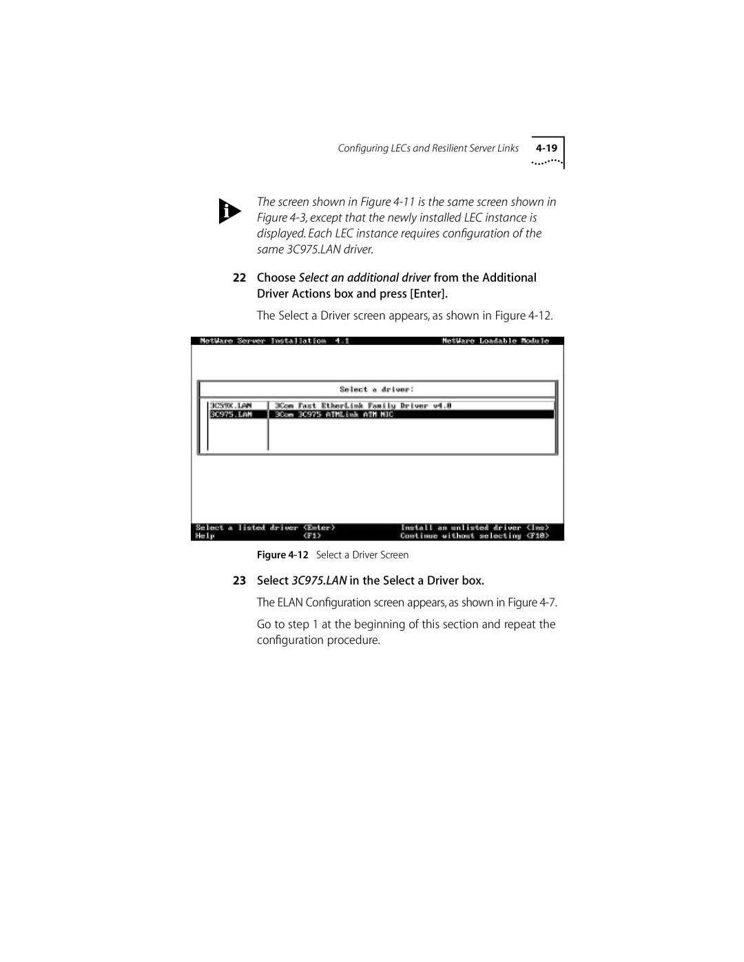 3Com 155 PCI manual Select a Driver screen appears, as shown in Figure, Select a Driver Screen 