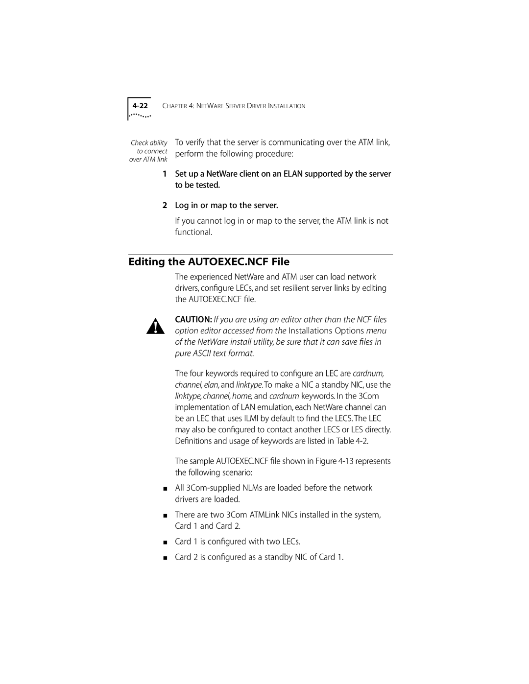 3Com 155 PCI manual Editing the AUTOEXEC.NCF File 