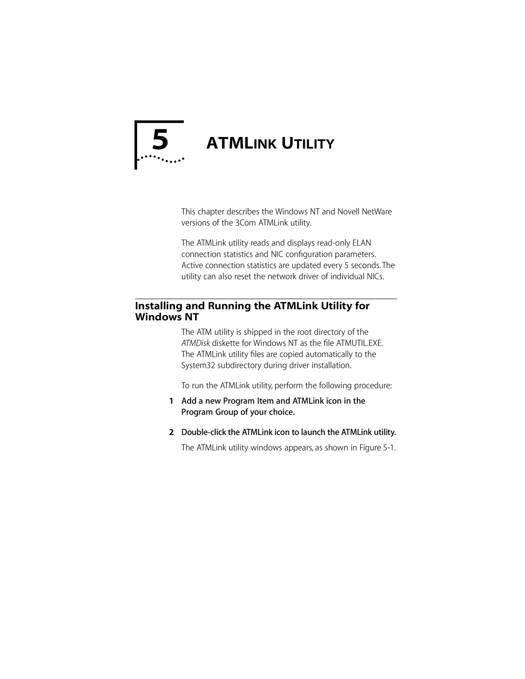 3Com 155 PCI manual Atmlink Utility, Installing and Running the ATMLink Utility for Windows NT 