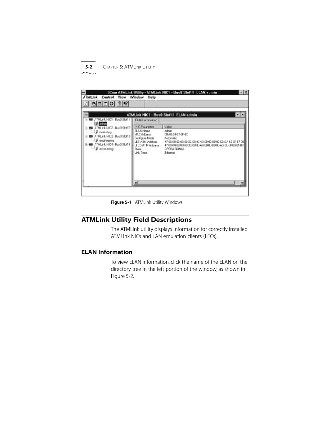 3Com 155 PCI manual ATMLink Utility Field Descriptions, Elan Information 