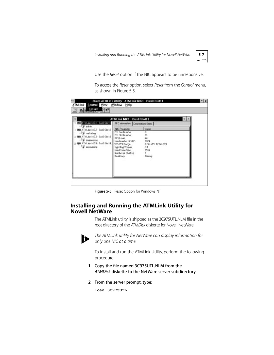 3Com 155 PCI manual From the server prompt, type, Reset Option for Windows NT 