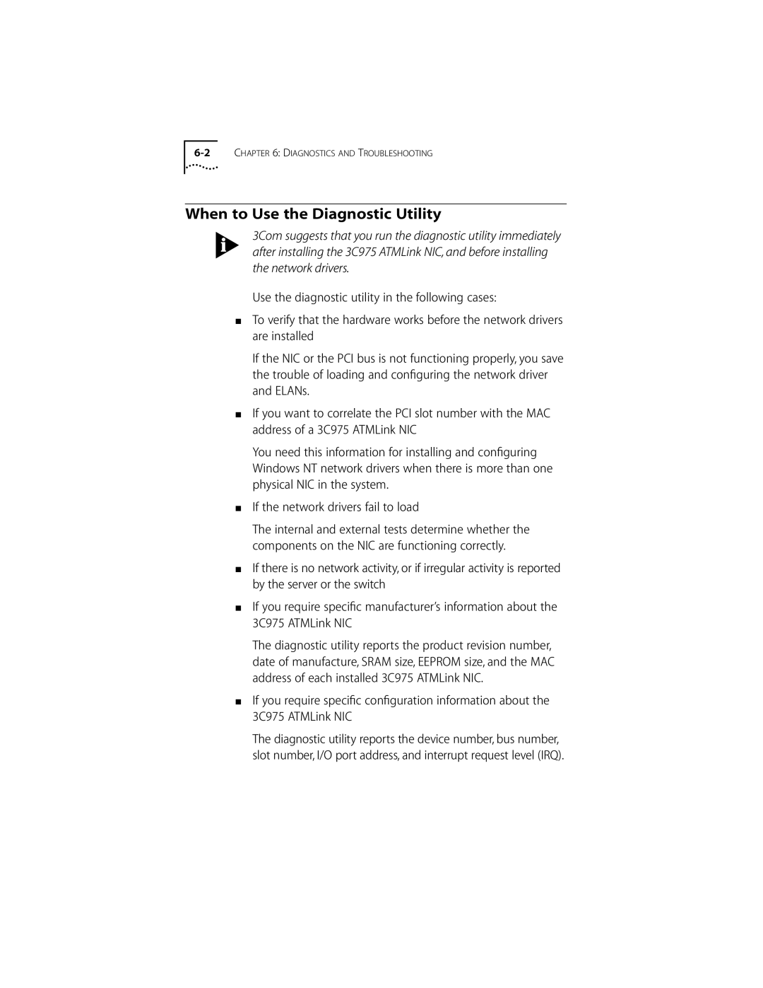 3Com 155 PCI manual When to Use the Diagnostic Utility 