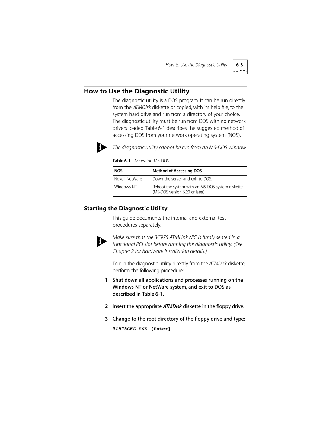 3Com 155 PCI manual How to Use the Diagnostic Utility, Starting the Diagnostic Utility 