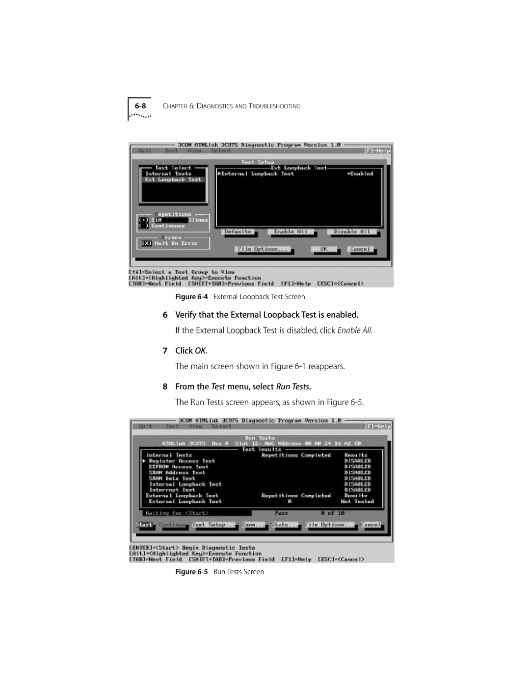 3Com 155 PCI manual External Loopback Test Screen 