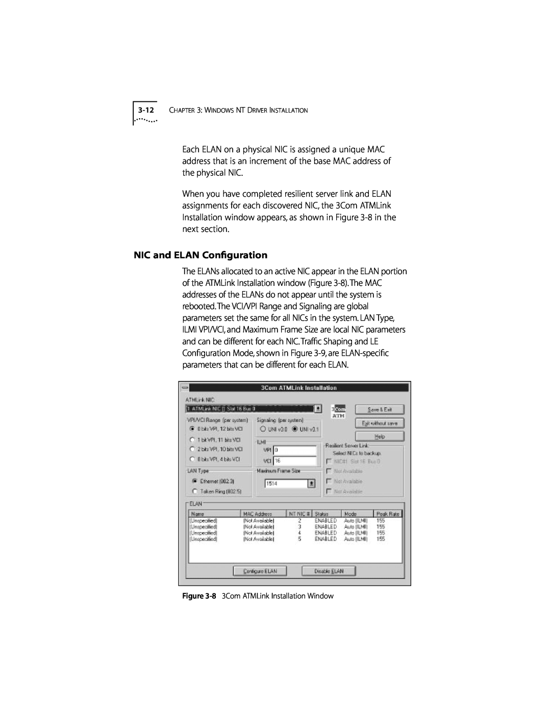 3Com 155 PCI manual NIC and ELAN Conﬁguration 