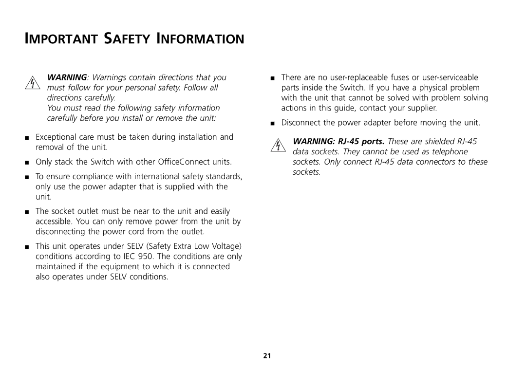 3Com 16 Plus manual Important Safety Information 