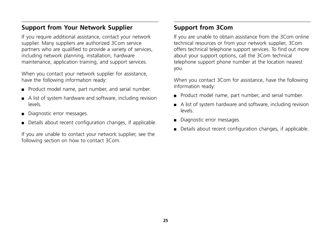 3Com 16 Plus manual Support from Your Network Supplier, Support from 3Com 