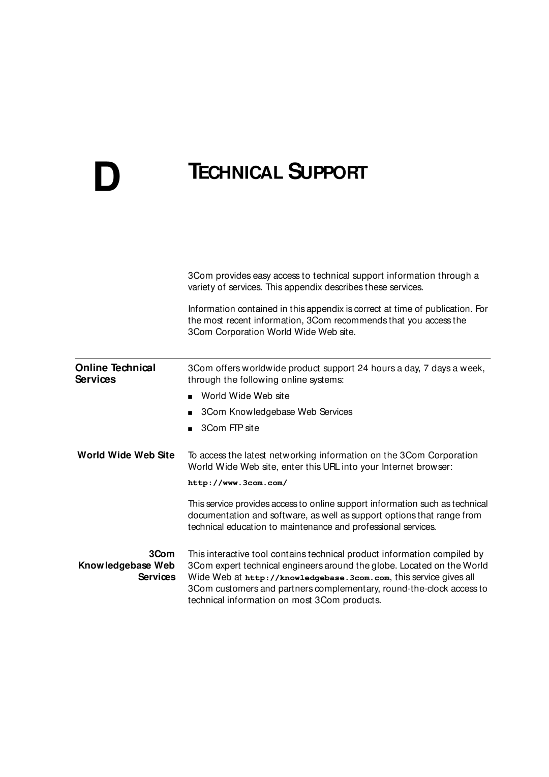 3Com 16985ua.bk manual Online Technical, Services 