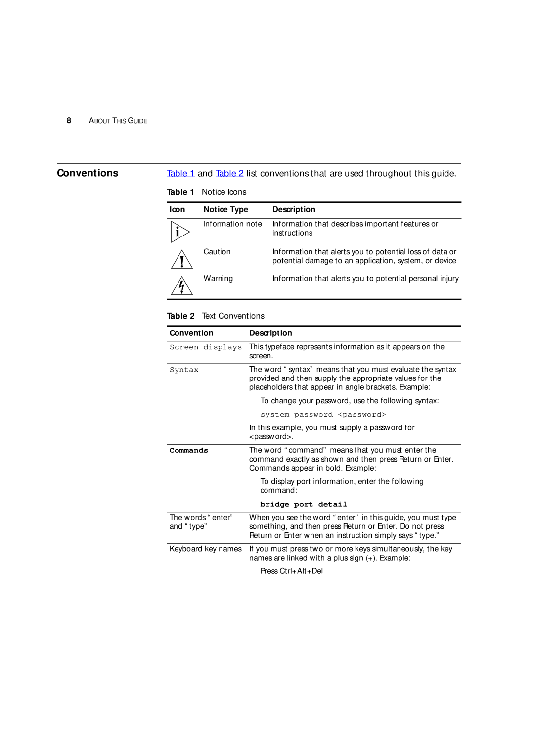 3Com 16985ua.bk manual Conventions, Icon Description, Convention Description 