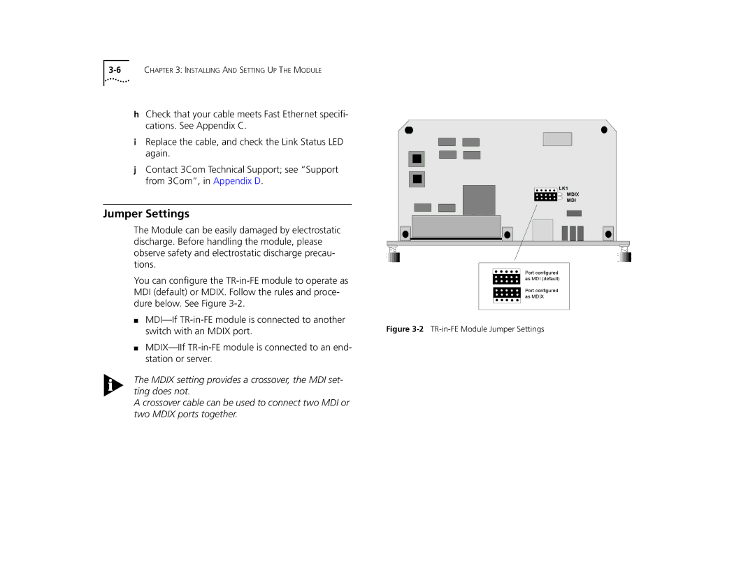 3Com 2000 TR manual 2TR-in-FE Module Jumper Settings 