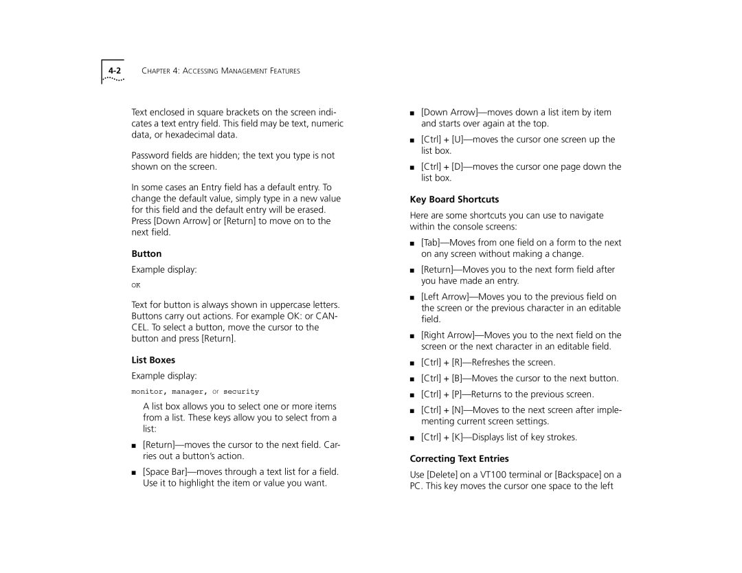 3Com 2000 TR manual Button, List Boxes, Key Board Shortcuts, Correcting Text Entries 