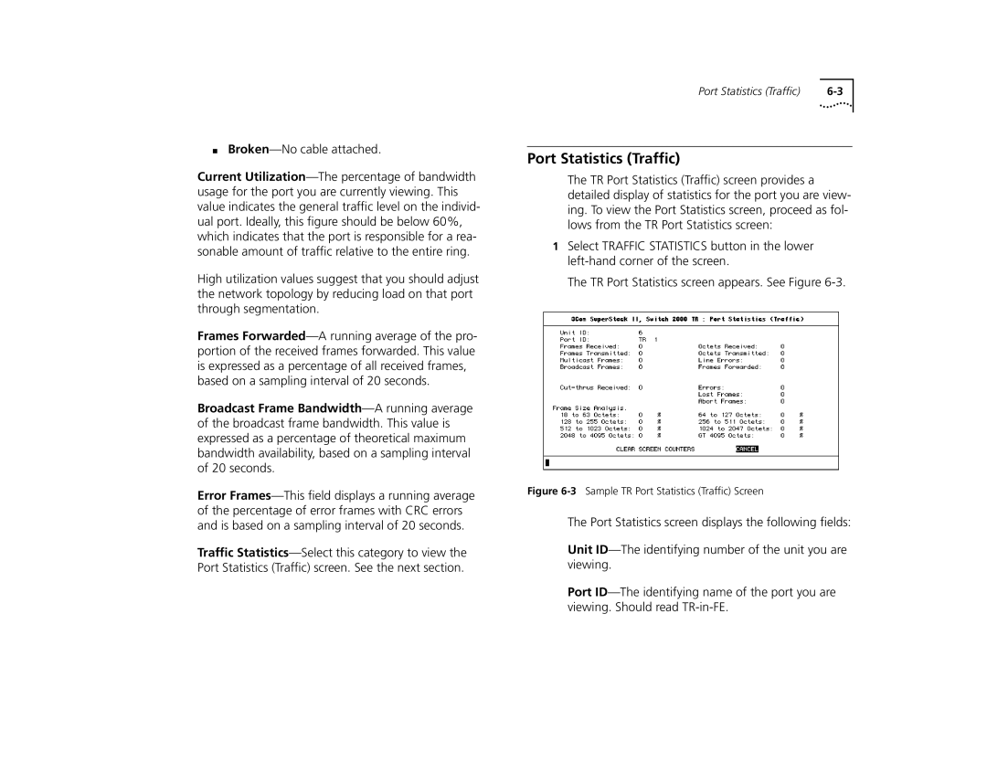 3Com 2000 TR manual 3Sample TR Port Statistics Trafﬁc Screen 