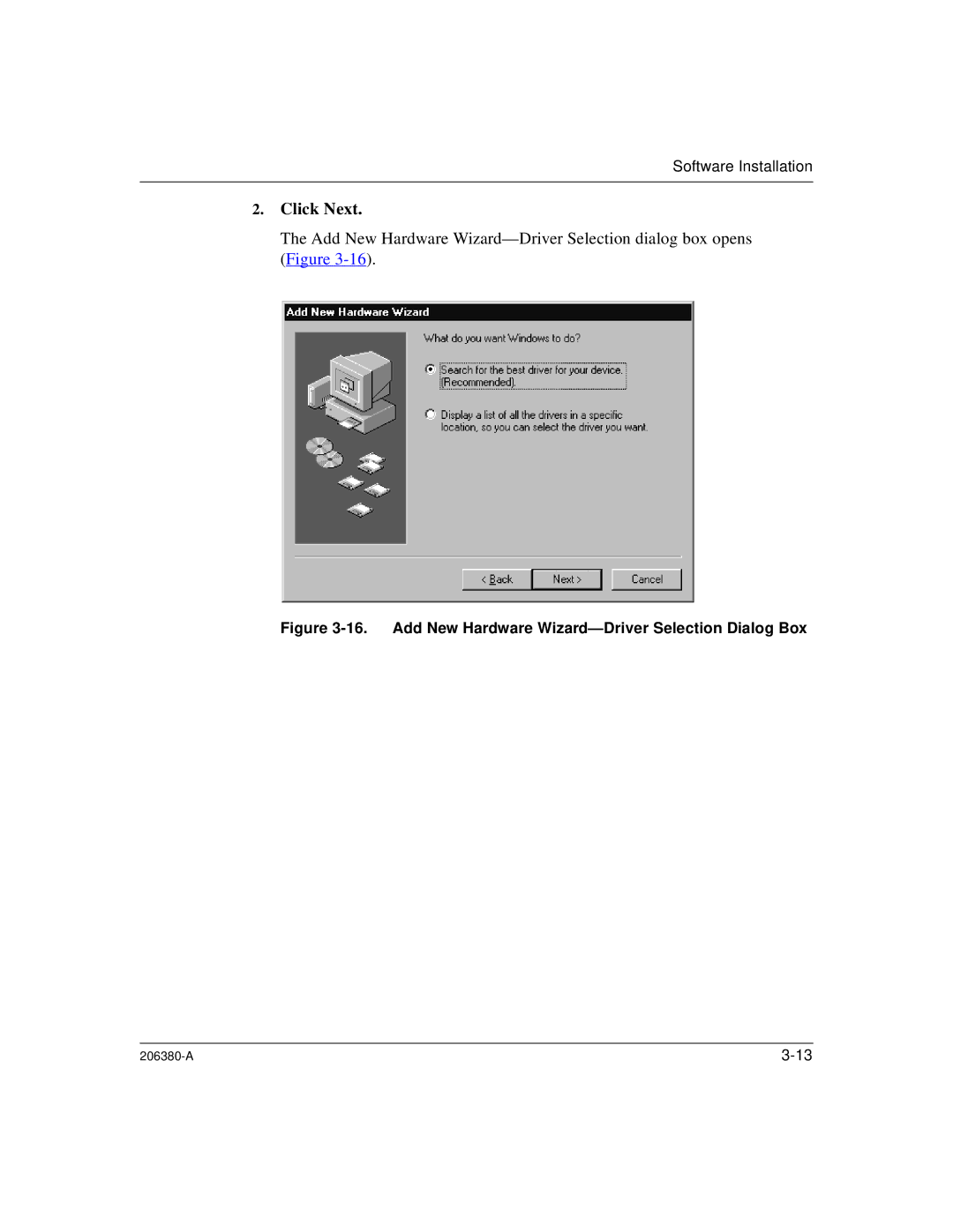 3Com 206380-A manual Add New Hardware Wizard-Driver Selection Dialog Box 