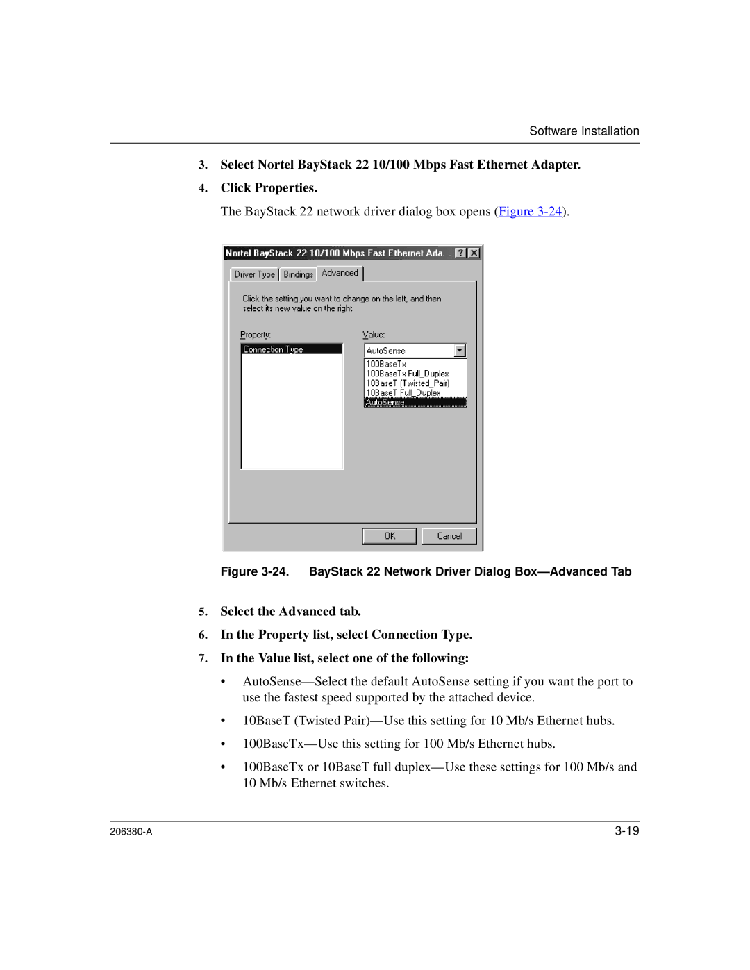 3Com 206380-A manual BayStack 22 network driver dialog box opens Figure 