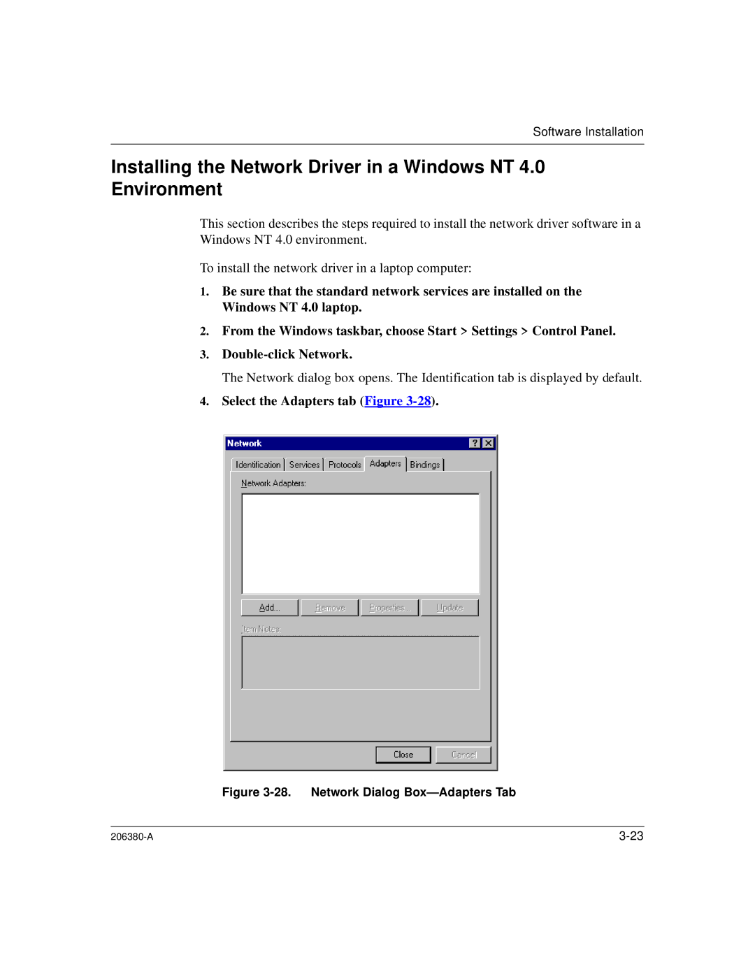 3Com 206380-A manual Select the Adapters tab Figure 