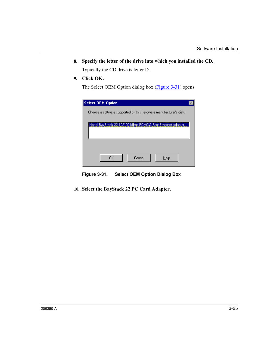 3Com 206380-A manual Select the BayStack 22 PC Card Adapter 