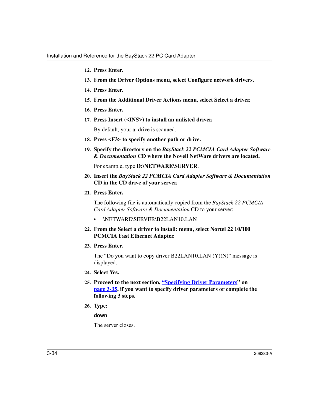 3Com 206380-A manual Press Enter 