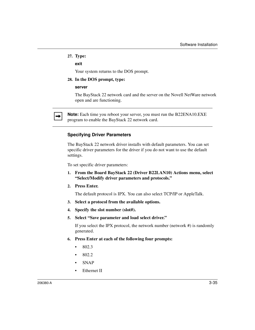 3Com 206380-A manual Specifying Driver Parameters 