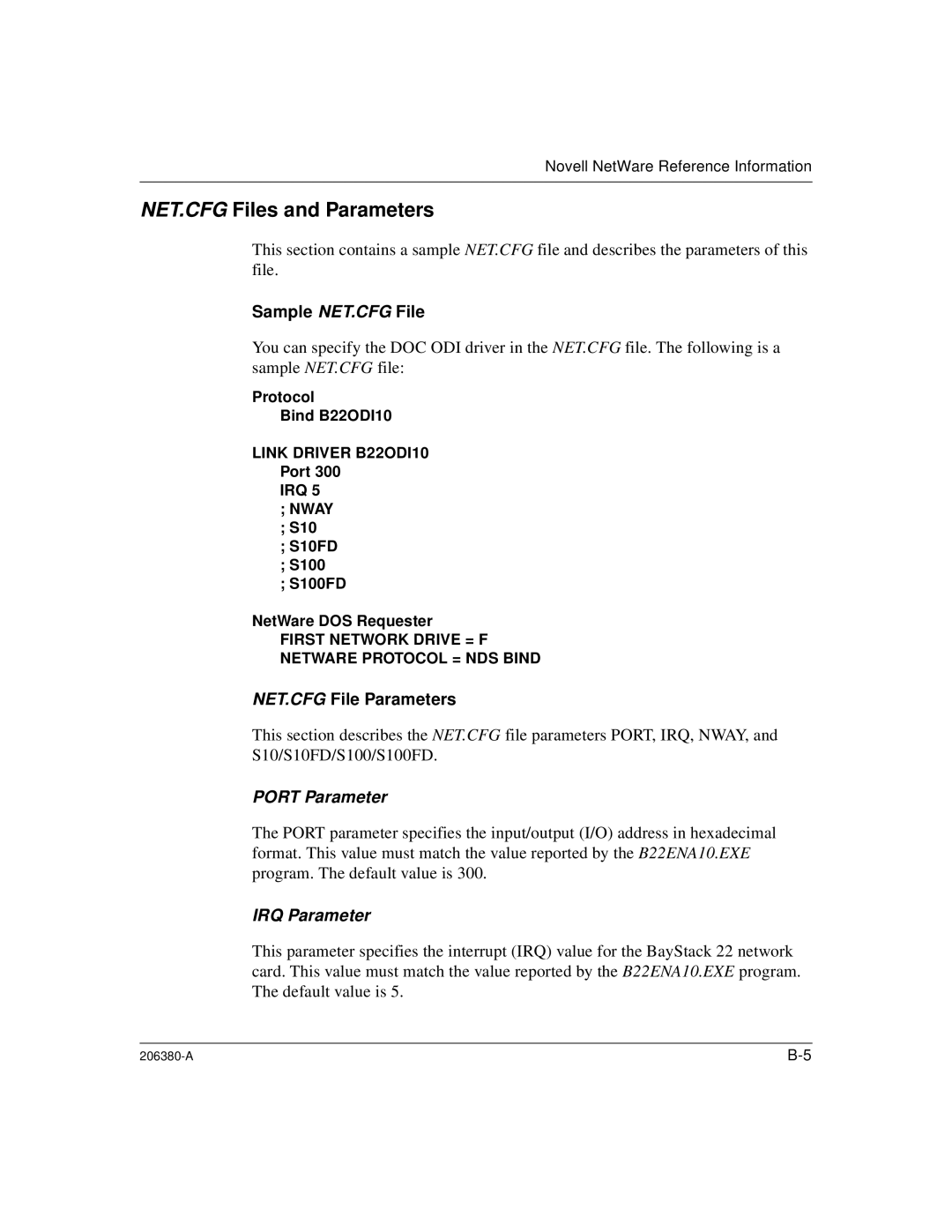 3Com 206380-A manual NET.CFG Files and Parameters, Sample NET.CFG File 