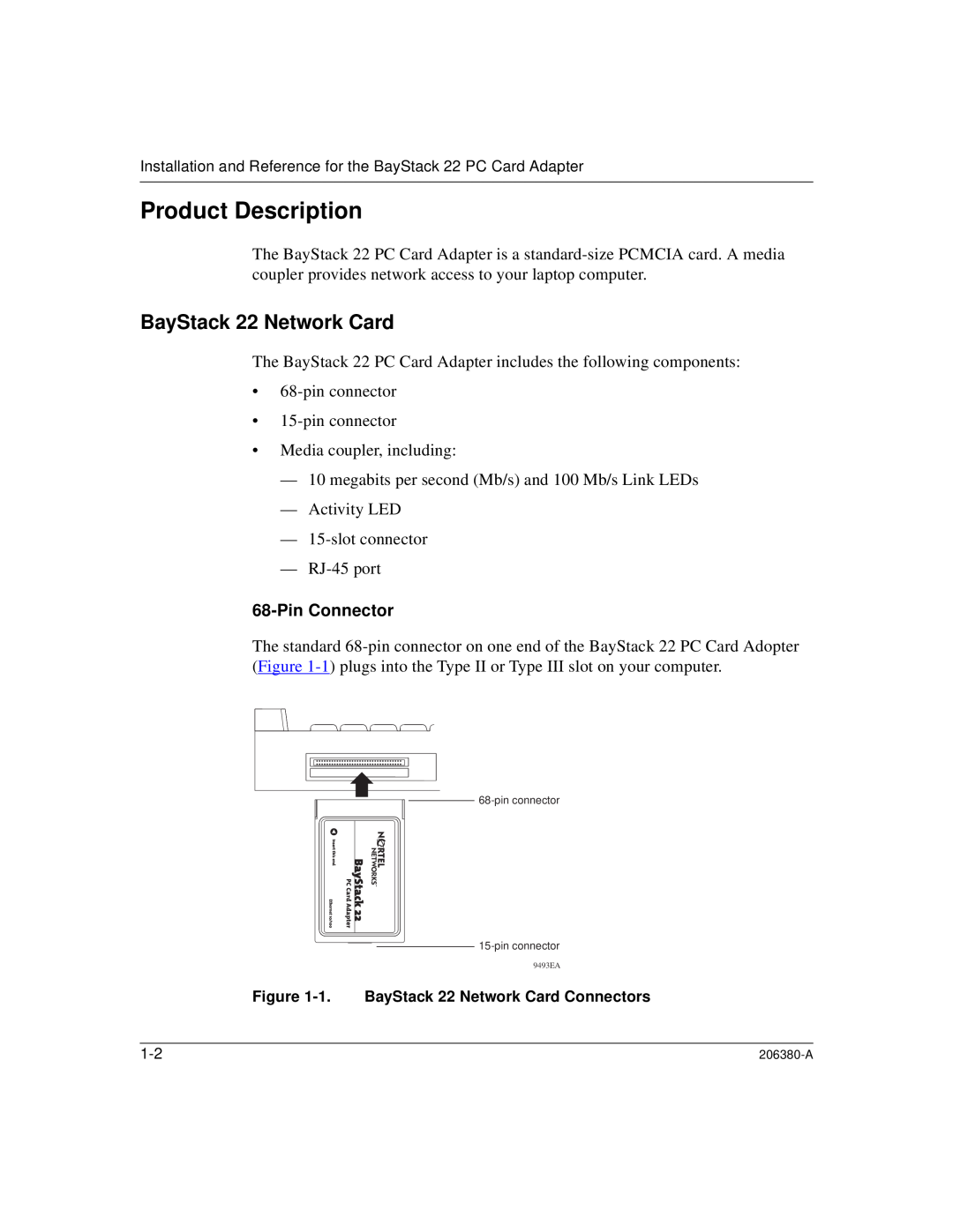 3Com 206380-A manual Product Description, BayStack 22 Network Card, PinConnector 