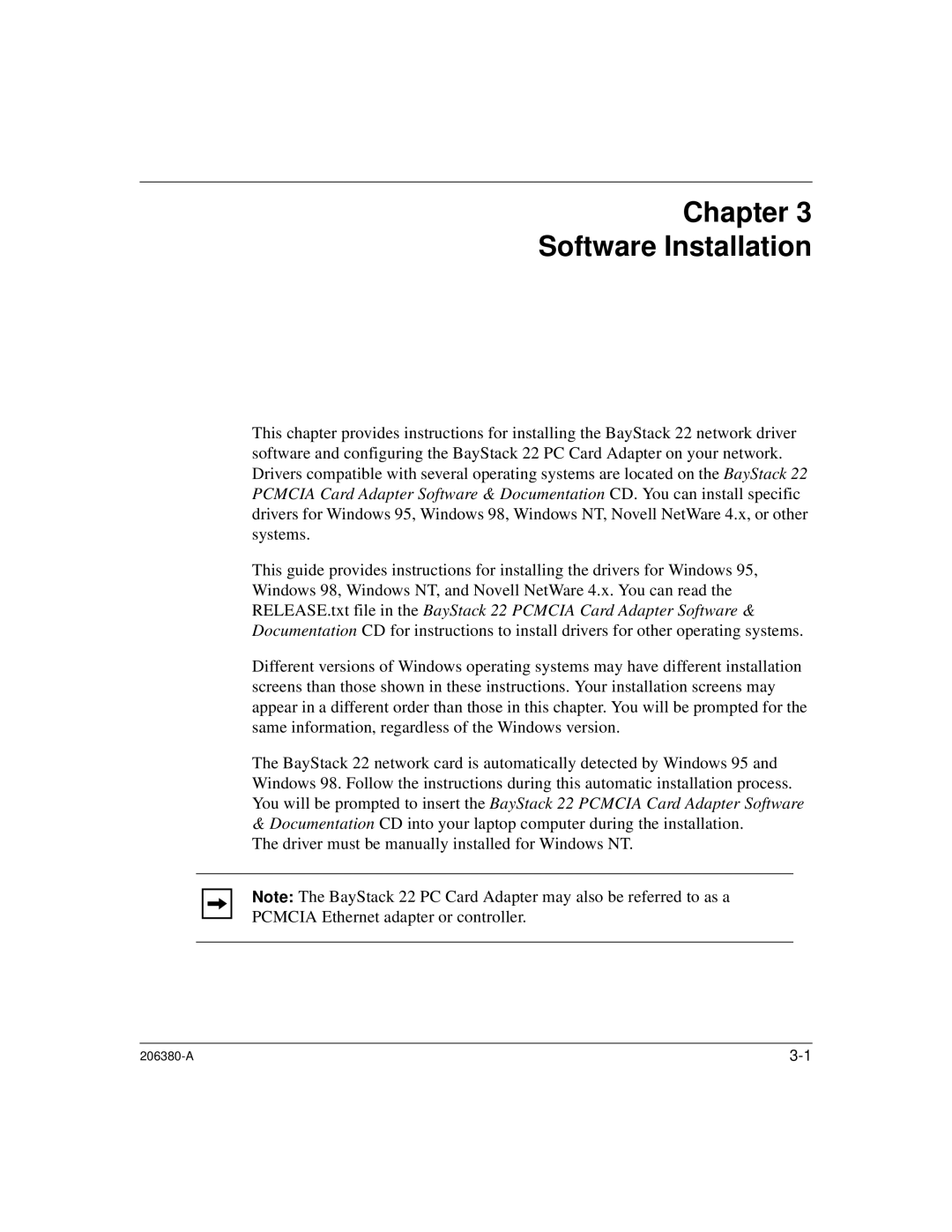 3Com 206380-A manual Chapter Software Installation 
