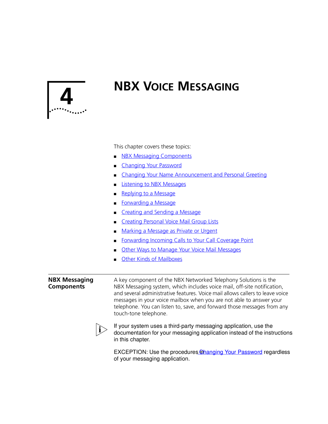 3Com 2101 manual NBX Voice Messaging, This chapter covers these topics 