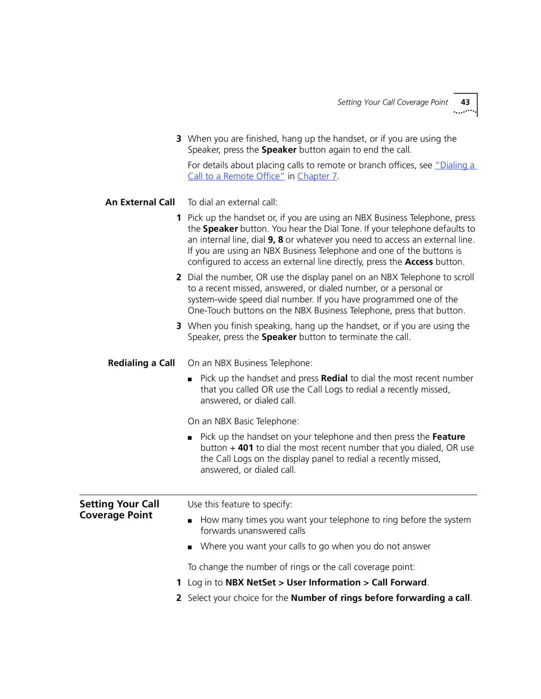 3Com 2101 manual Setting Your Call Coverage Point 