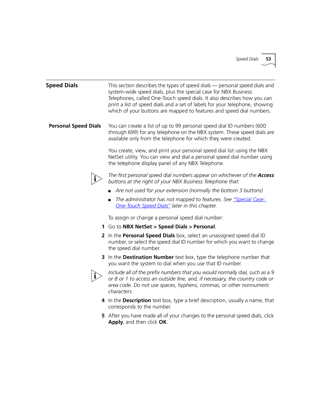 3Com 2101 manual To assign or change a personal speed dial number, Go to NBX NetSet Speed Dials Personal 