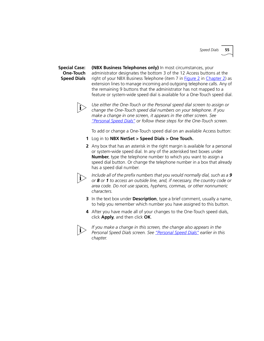 3Com 2101 manual Log in to NBX NetSet Speed Dials One Touch 