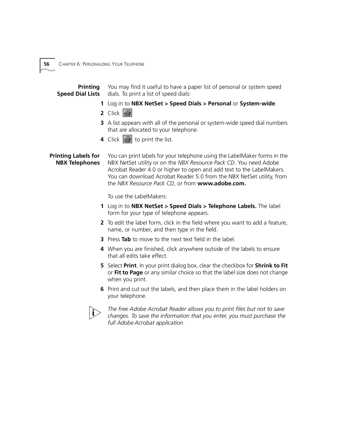 3Com 2101 manual Log in to NBX NetSet Speed Dials Personal or System-wide, To use the LabelMakers 