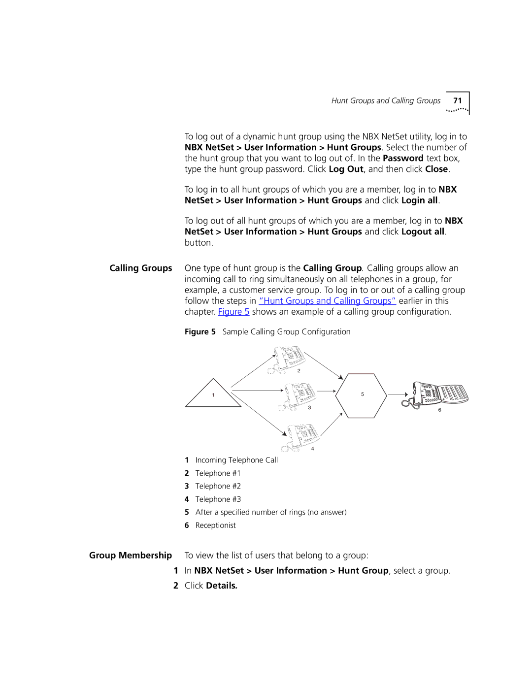 3Com 2101 manual NetSet User Information Hunt Groups and click Login all, Sample Calling Group Configuration 