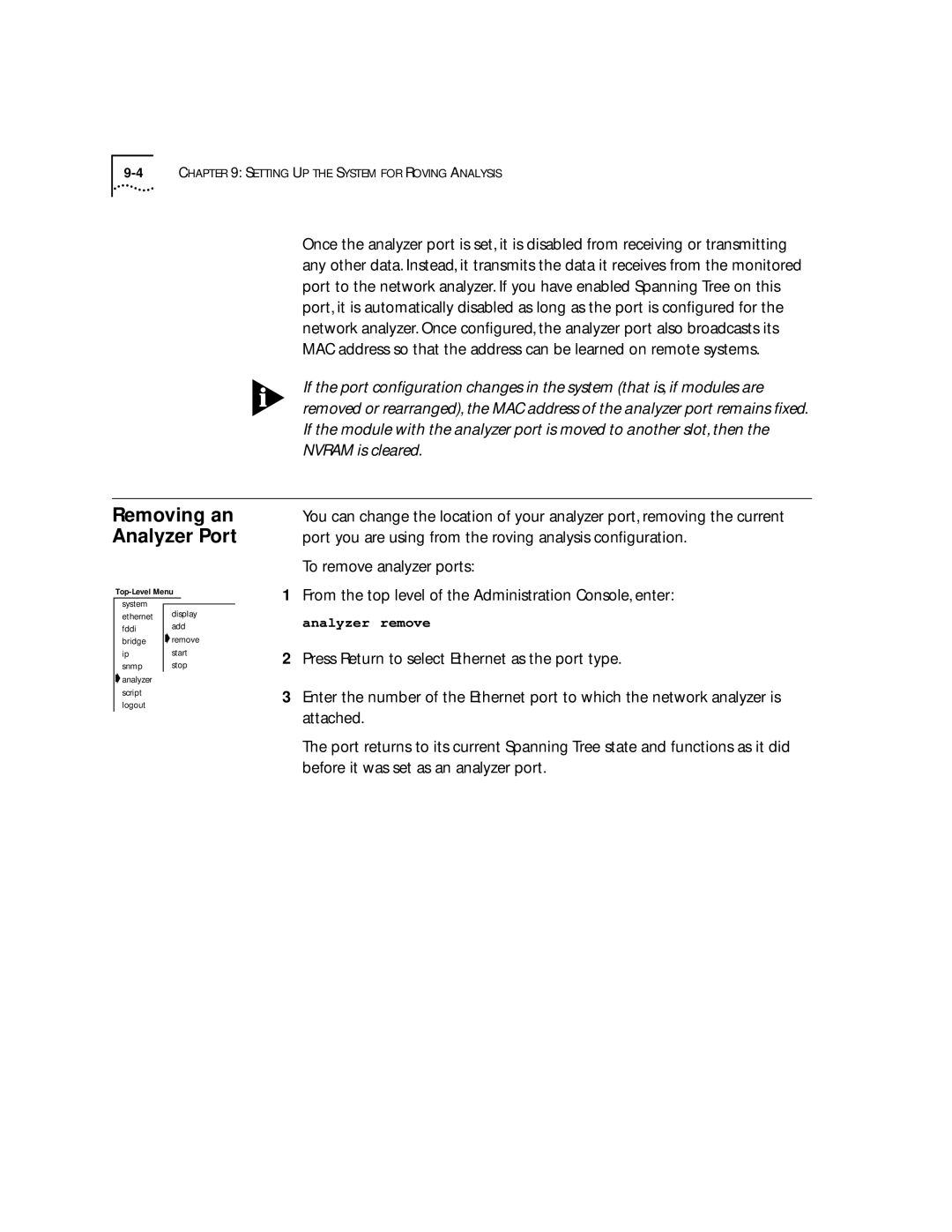 3Com 2200 manual Removing an Analyzer Port 