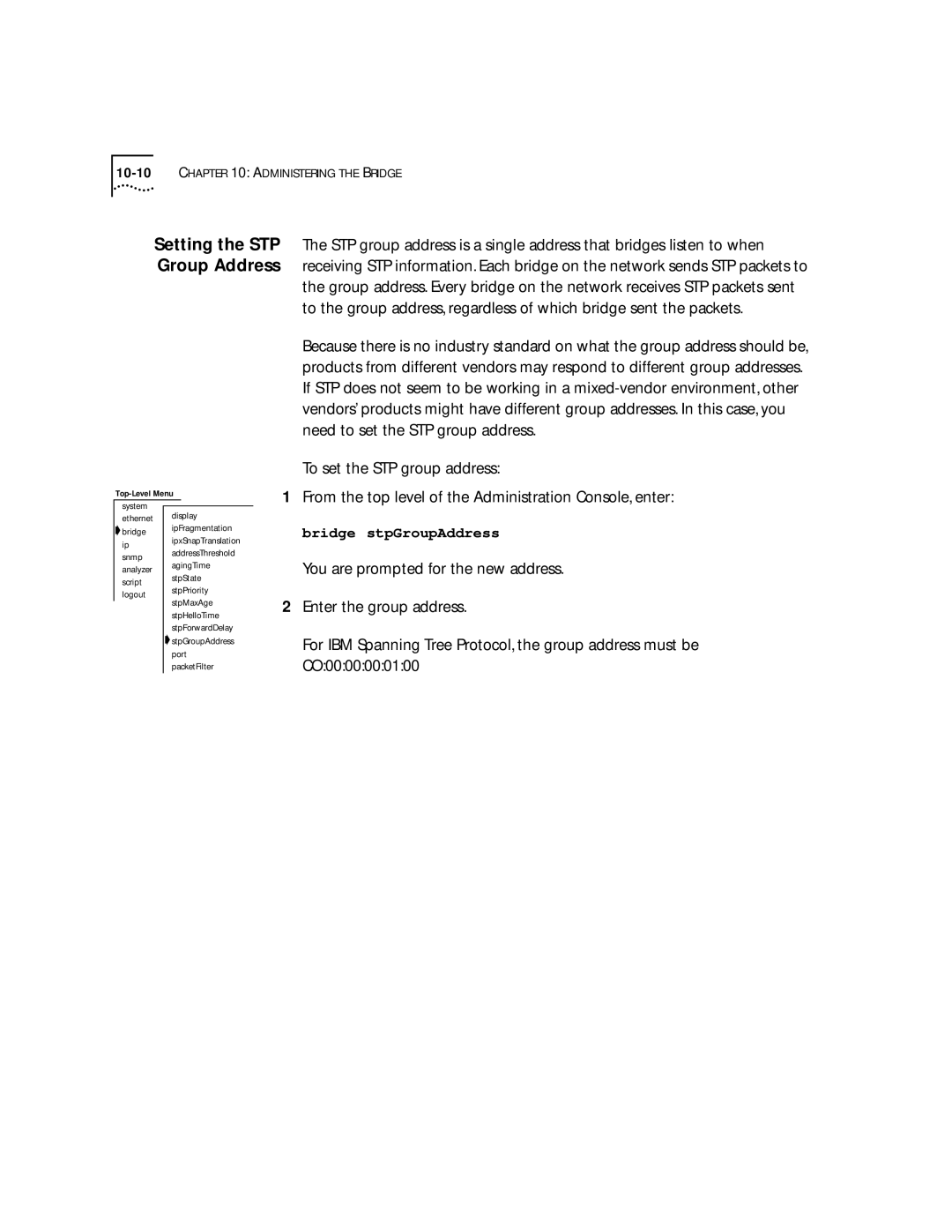 3Com 2200 manual Setting the STP Group Address 