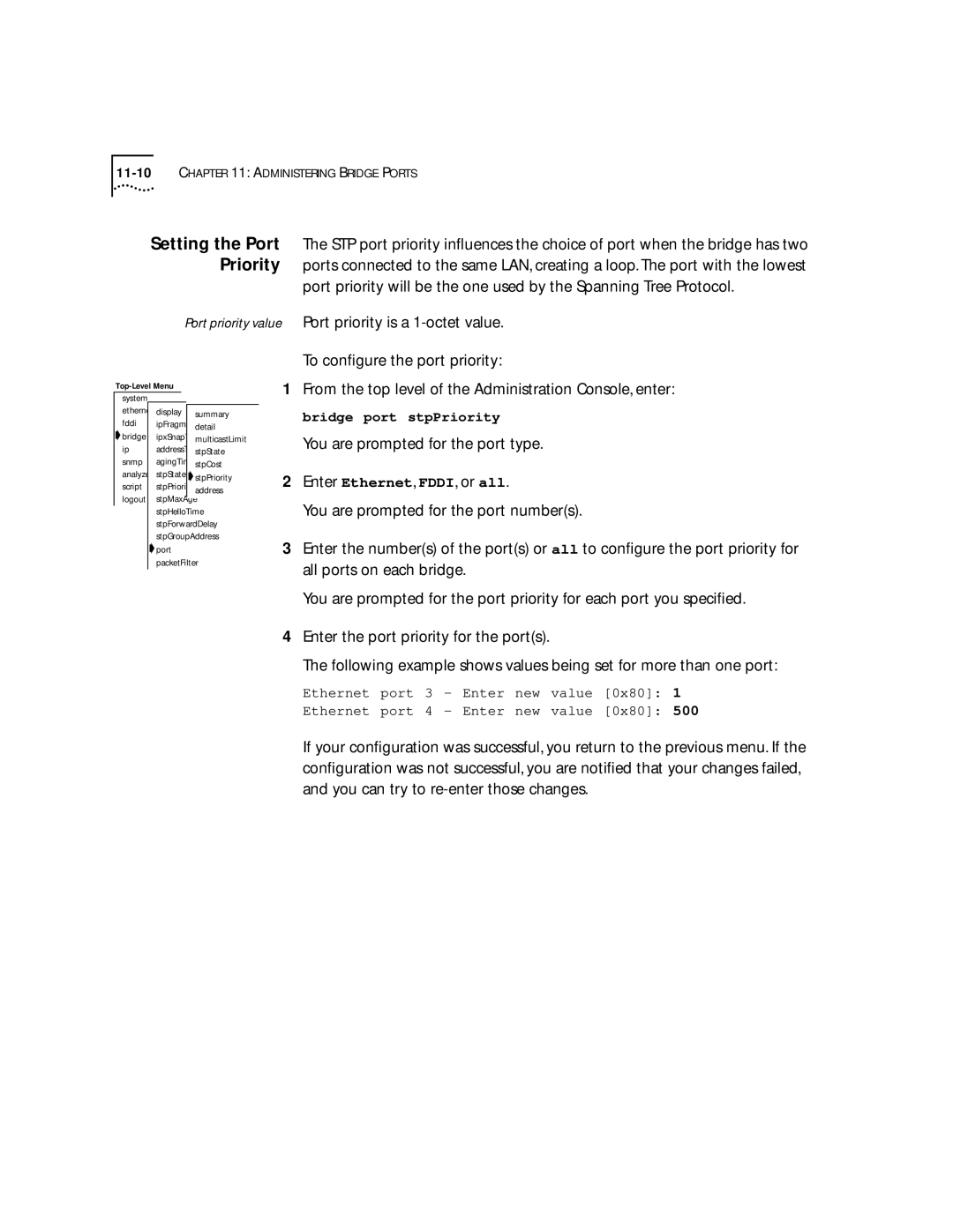 3Com 2200 manual Bridge port stpPriority 