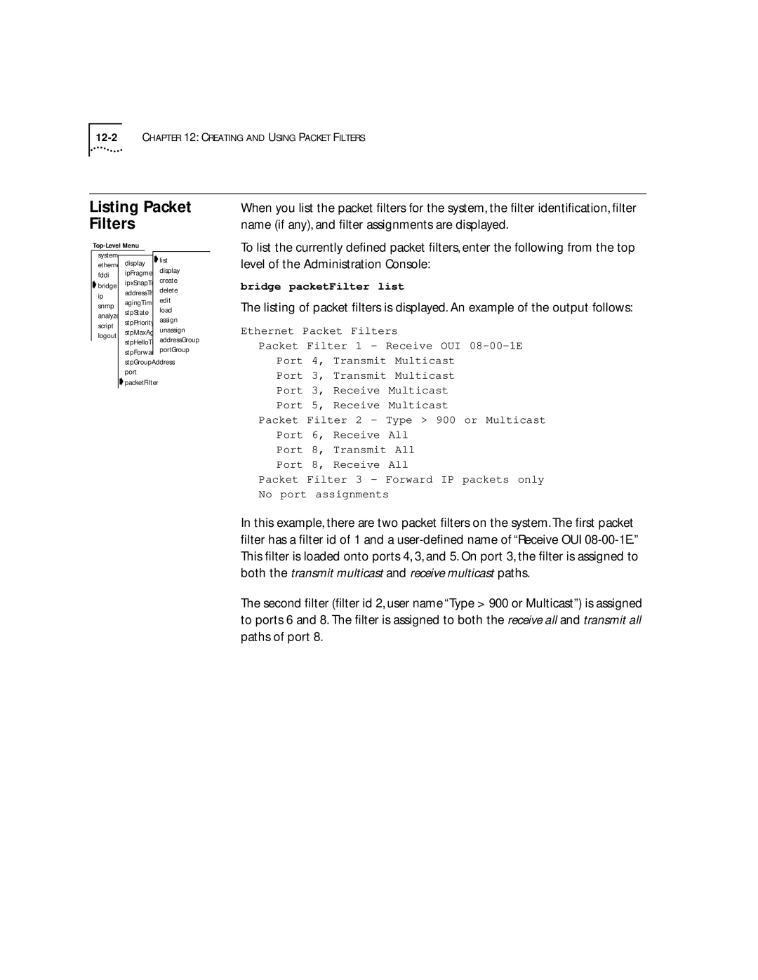 3Com 2200 manual Listing Packet Filters 