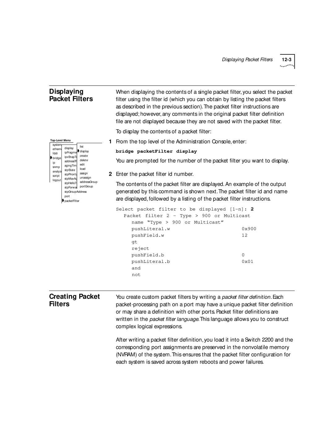 3Com 2200 manual Displaying Packet Filters 