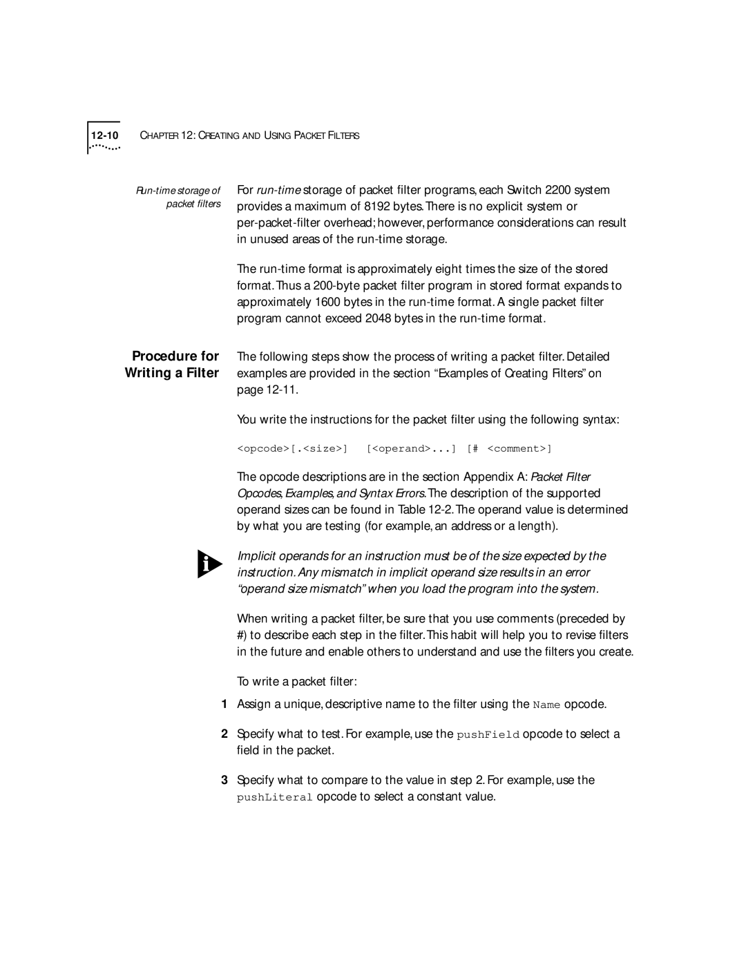 3Com 2200 manual Opcode.size operand... # comment 