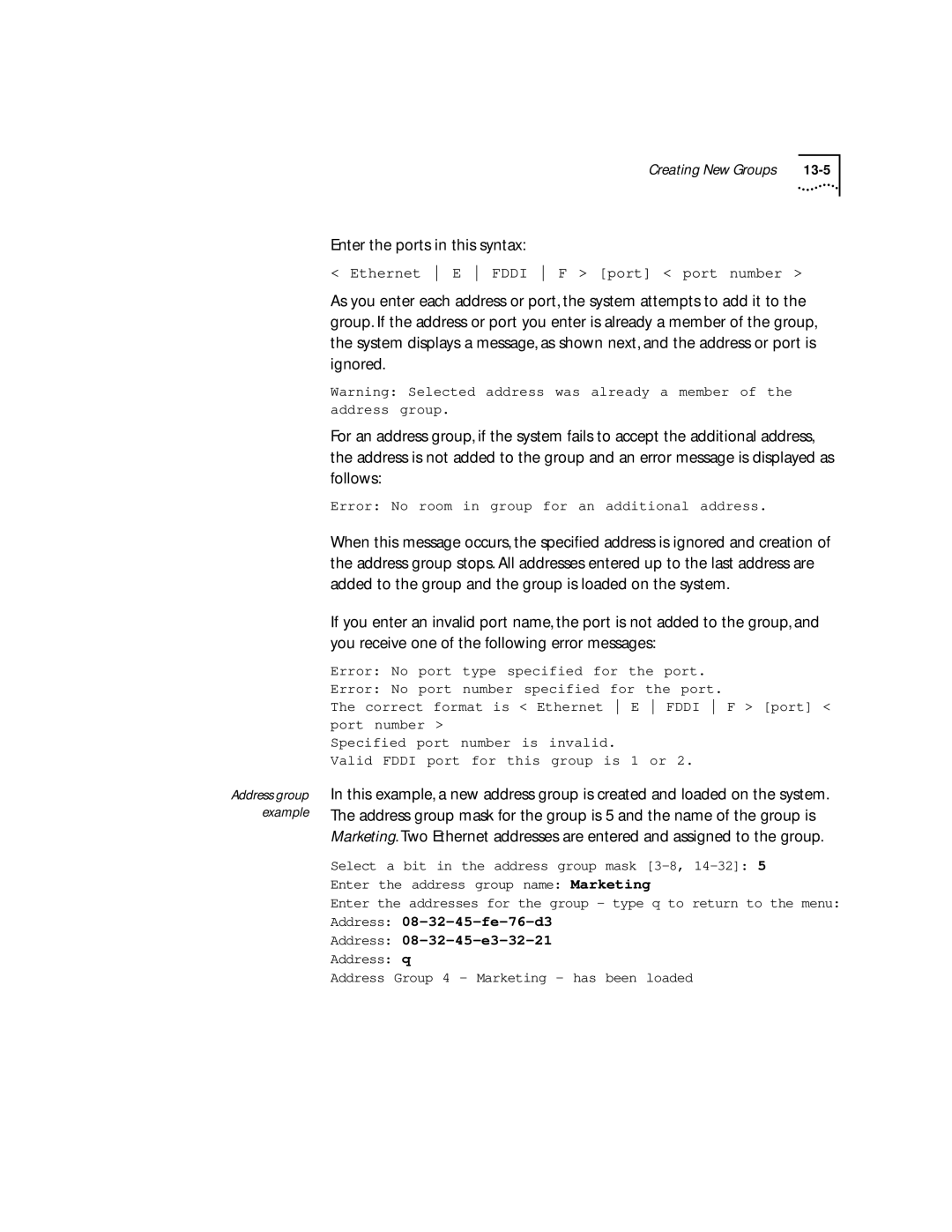 3Com 2200 manual Enter the ports in this syntax, Address 08-32-45-e3-32-21 