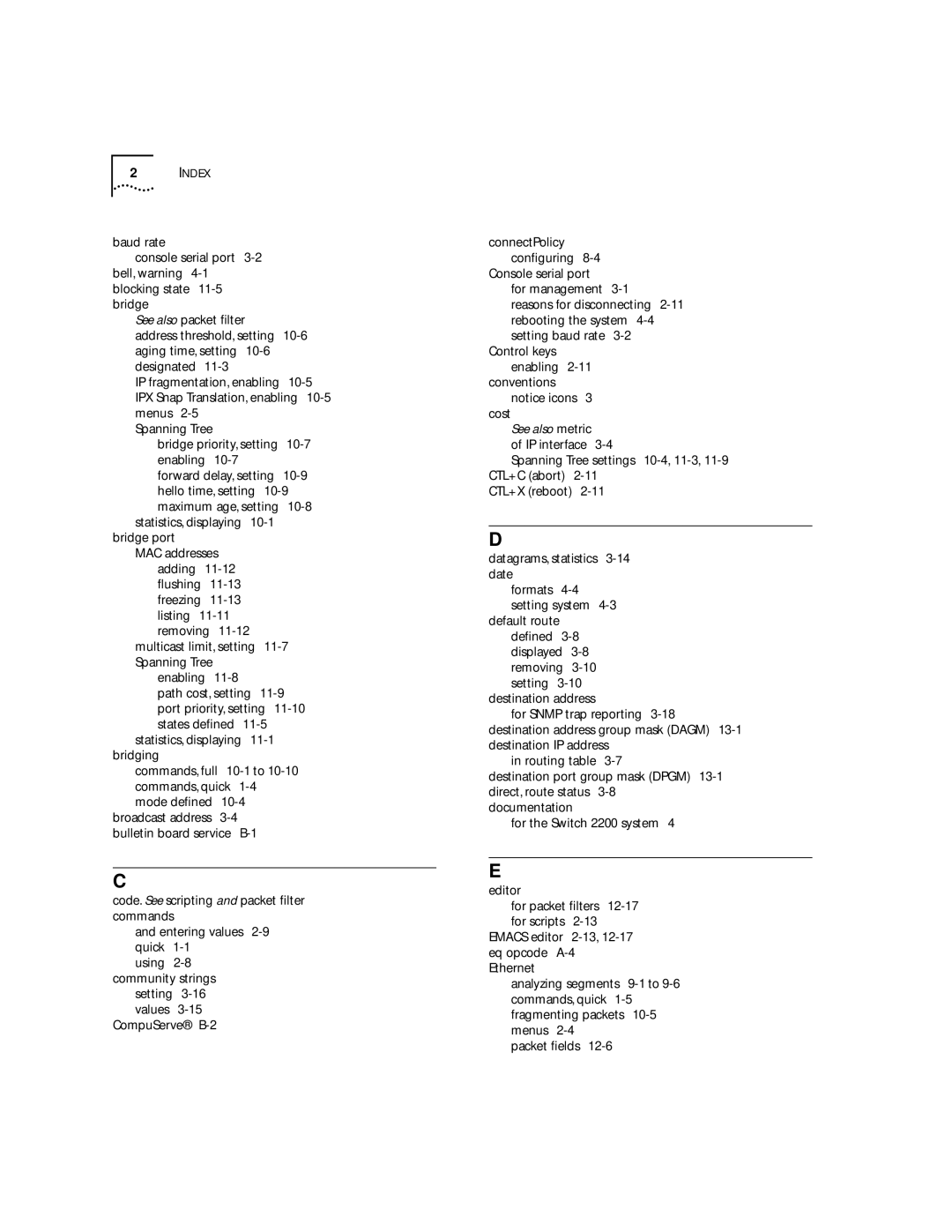 3Com 2200 manual Statistics, displaying 10-1bridge port, Multicast limit, setting 11-7 Spanning Tree Enabling, Cost 