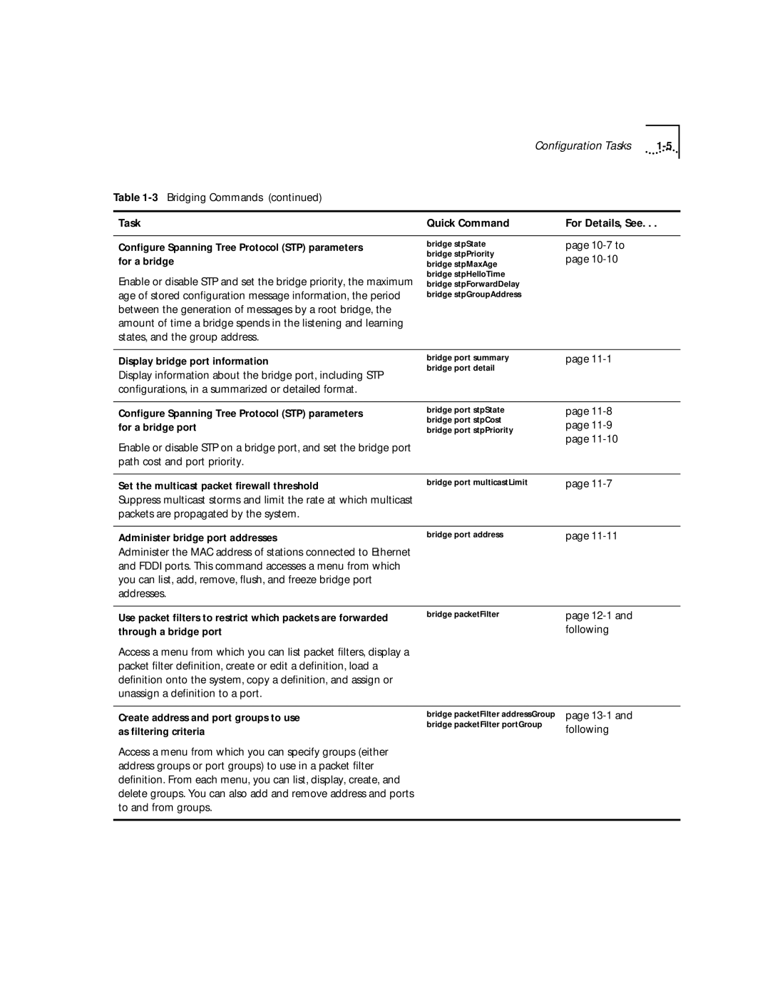 3Com 2200 manual and following, Display bridge port information, Set the multicast packet firewall threshold 