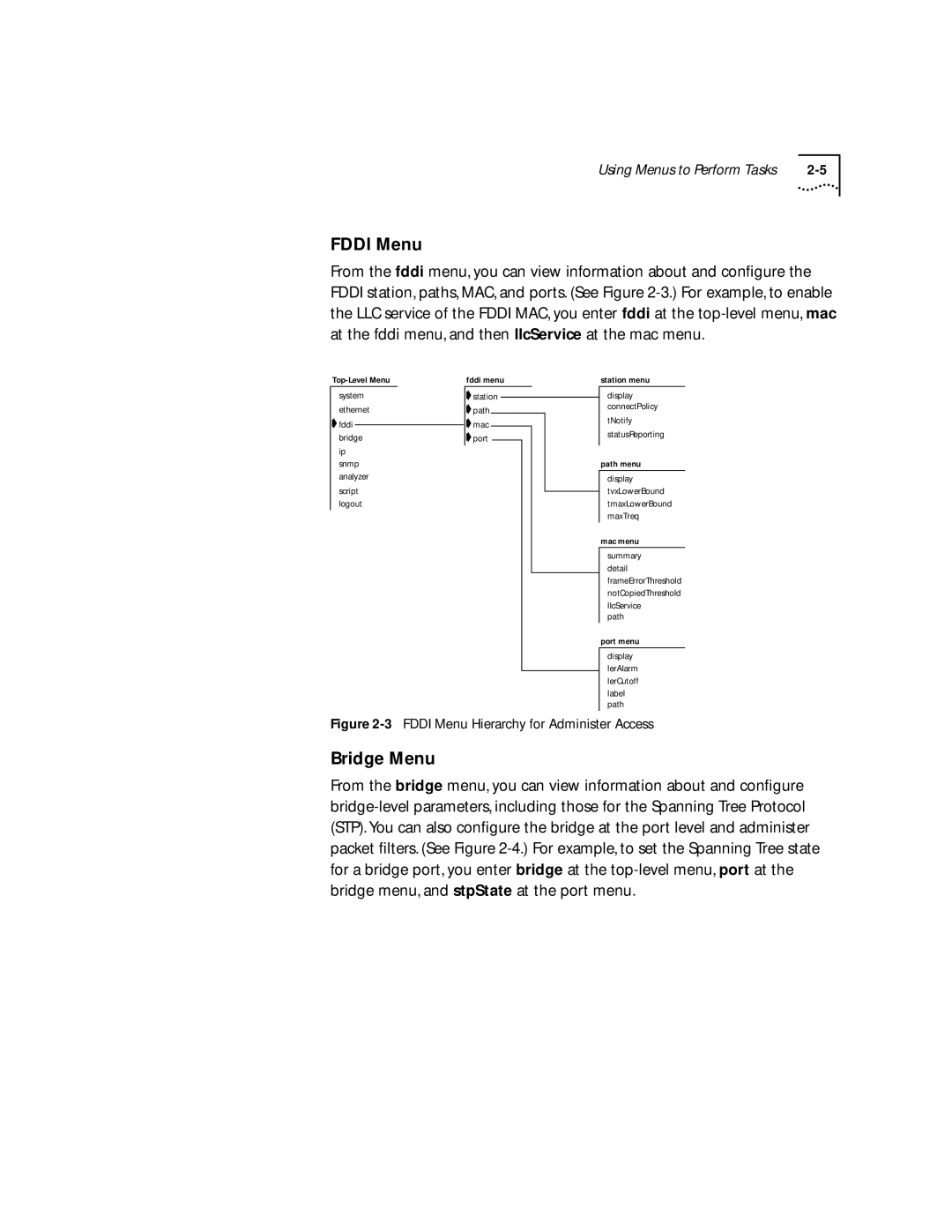 3Com 2200 manual Fddi Menu, Bridge Menu 