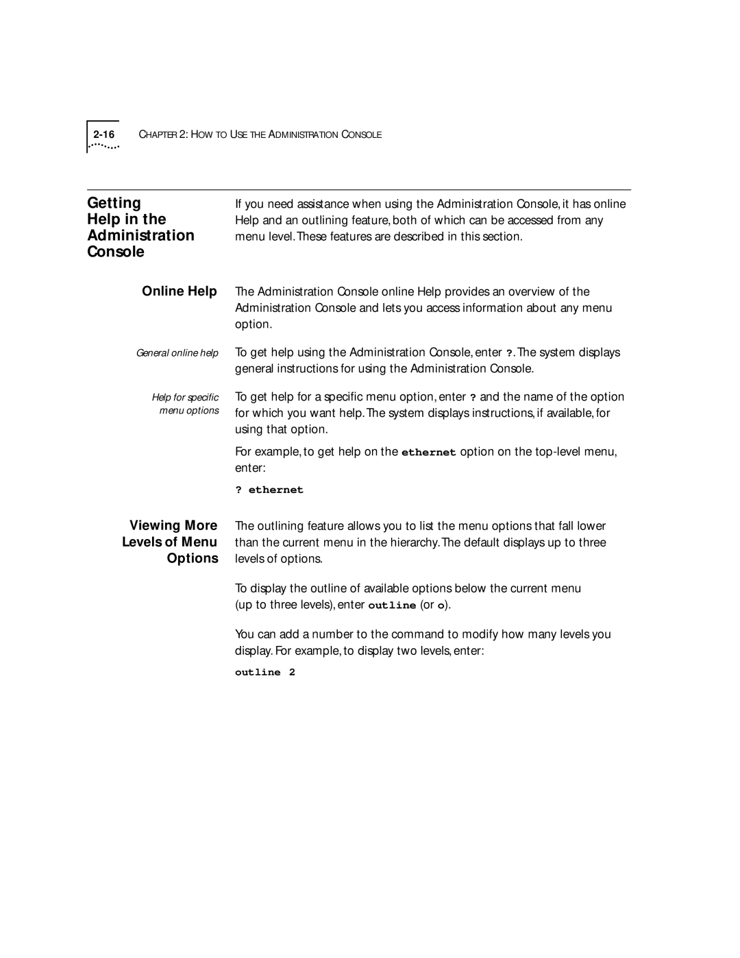 3Com 2200 manual Getting, Help, Console 