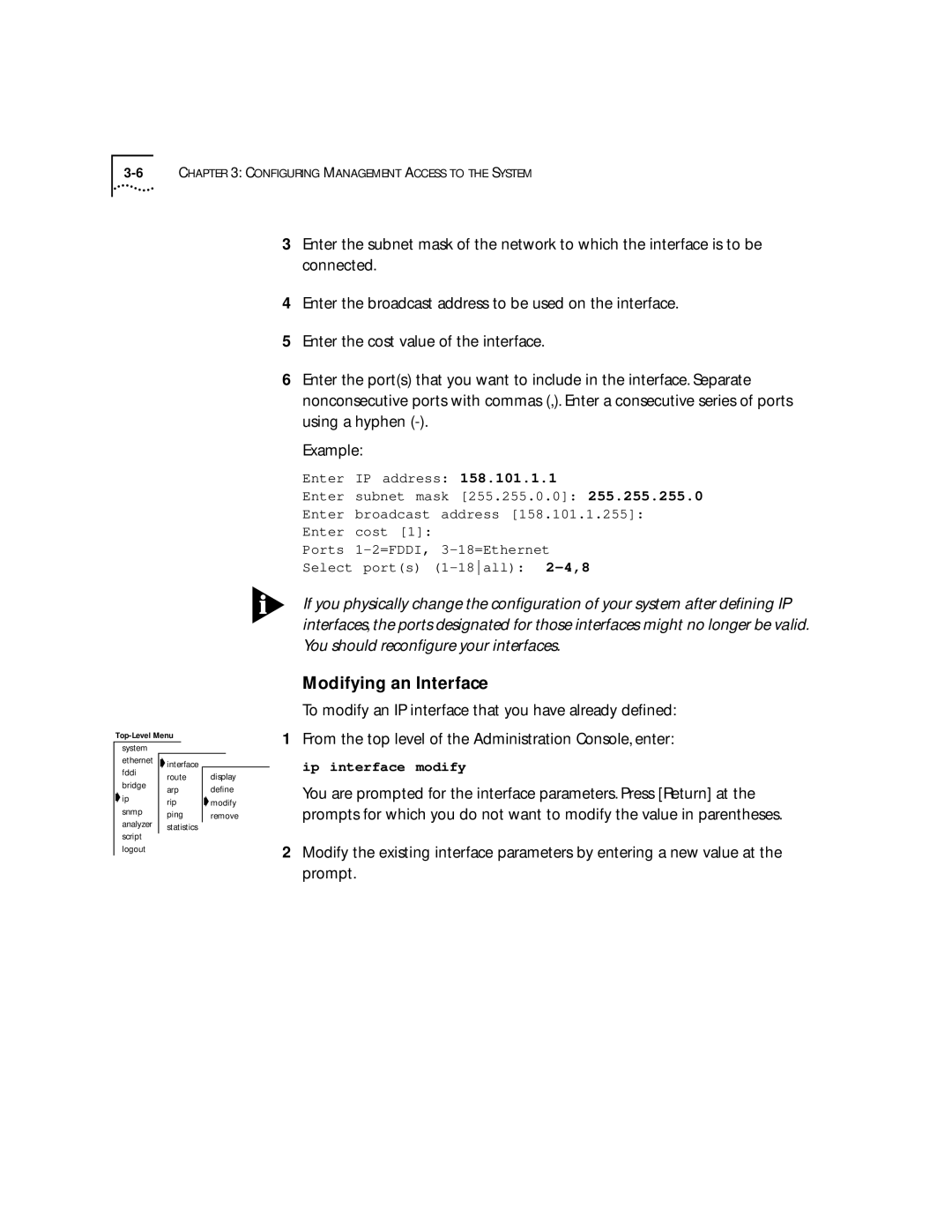 3Com 2200 manual Ip interface modify 