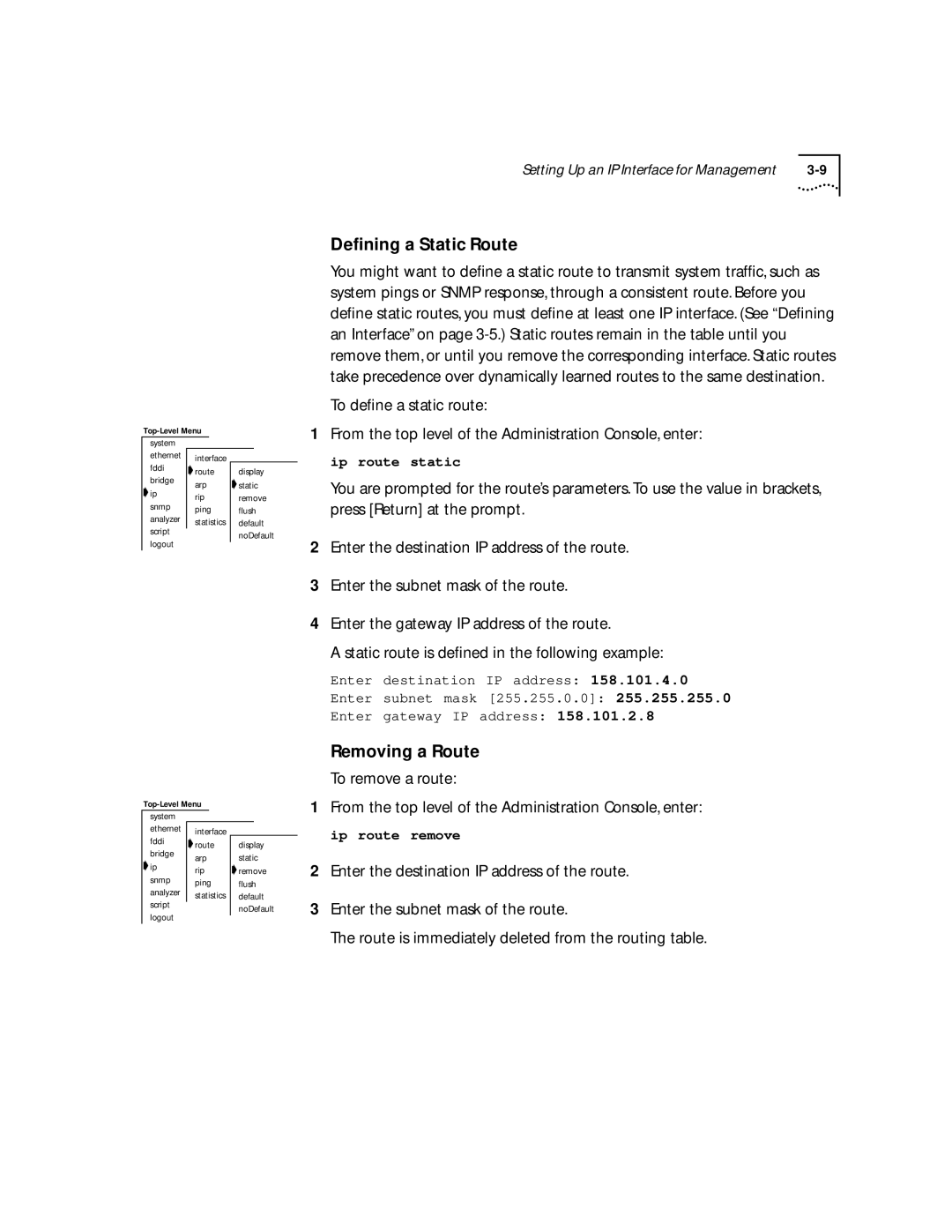 3Com 2200 manual Defining a Static Route 