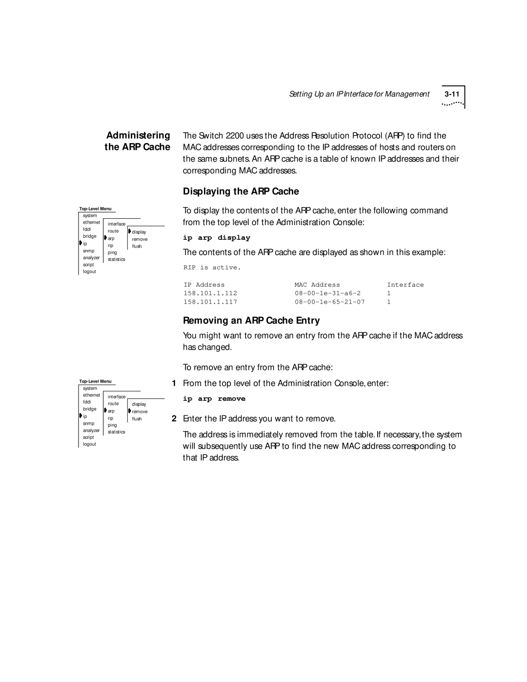 3Com 2200 manual Administering the ARP Cache 