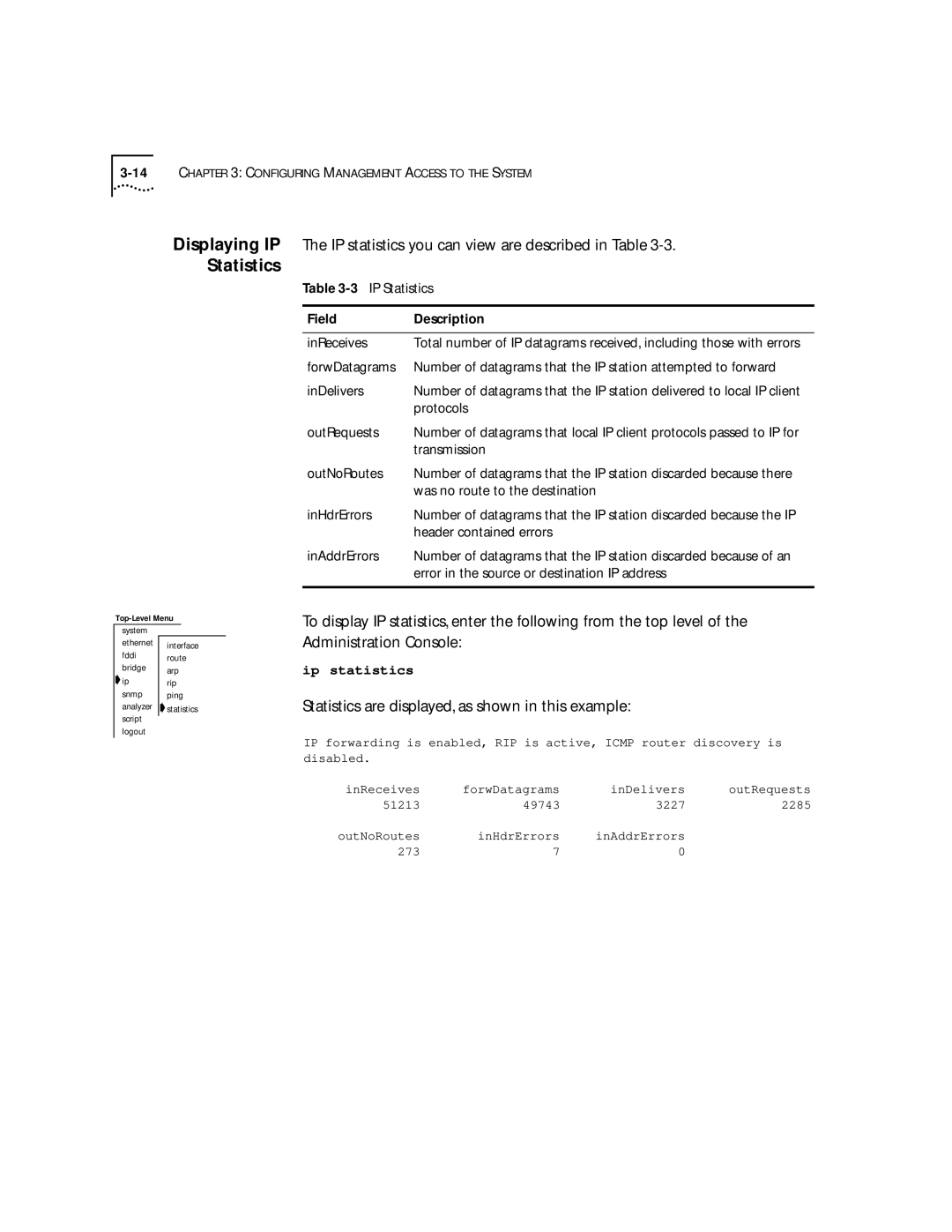 3Com 2200 manual Displaying IP Statistics, IP statistics you can view are described in Table 