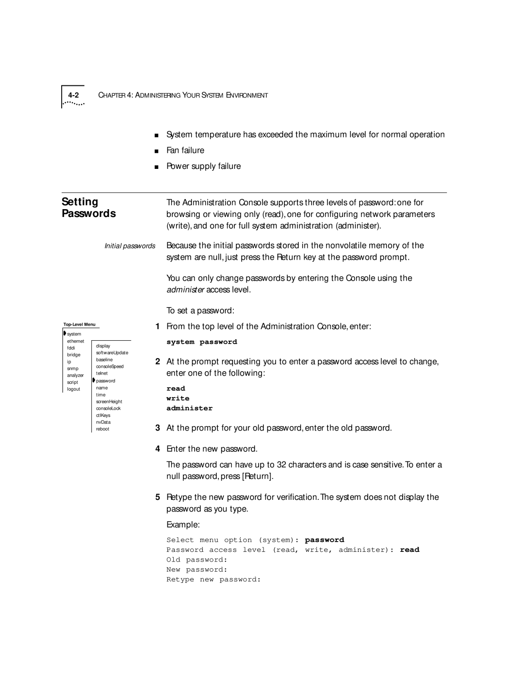 3Com 2200 manual Setting Passwords, Initial passwords 