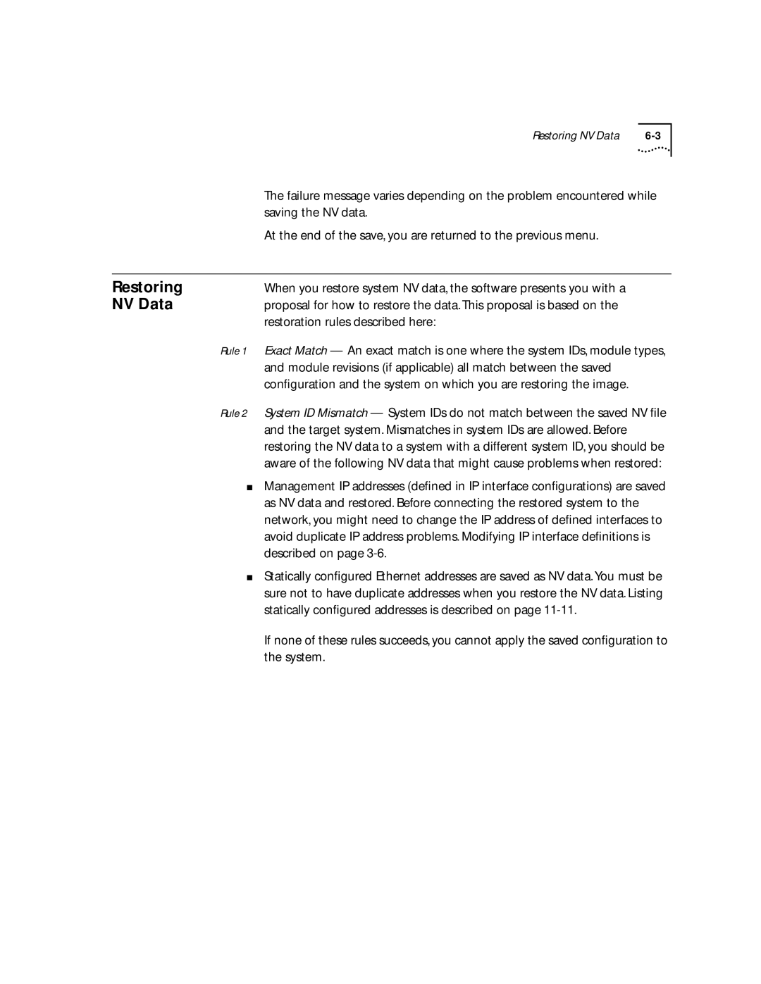 3Com 2200 manual Restoring, NV Data, Saving the NV data, Restoration rules described here 