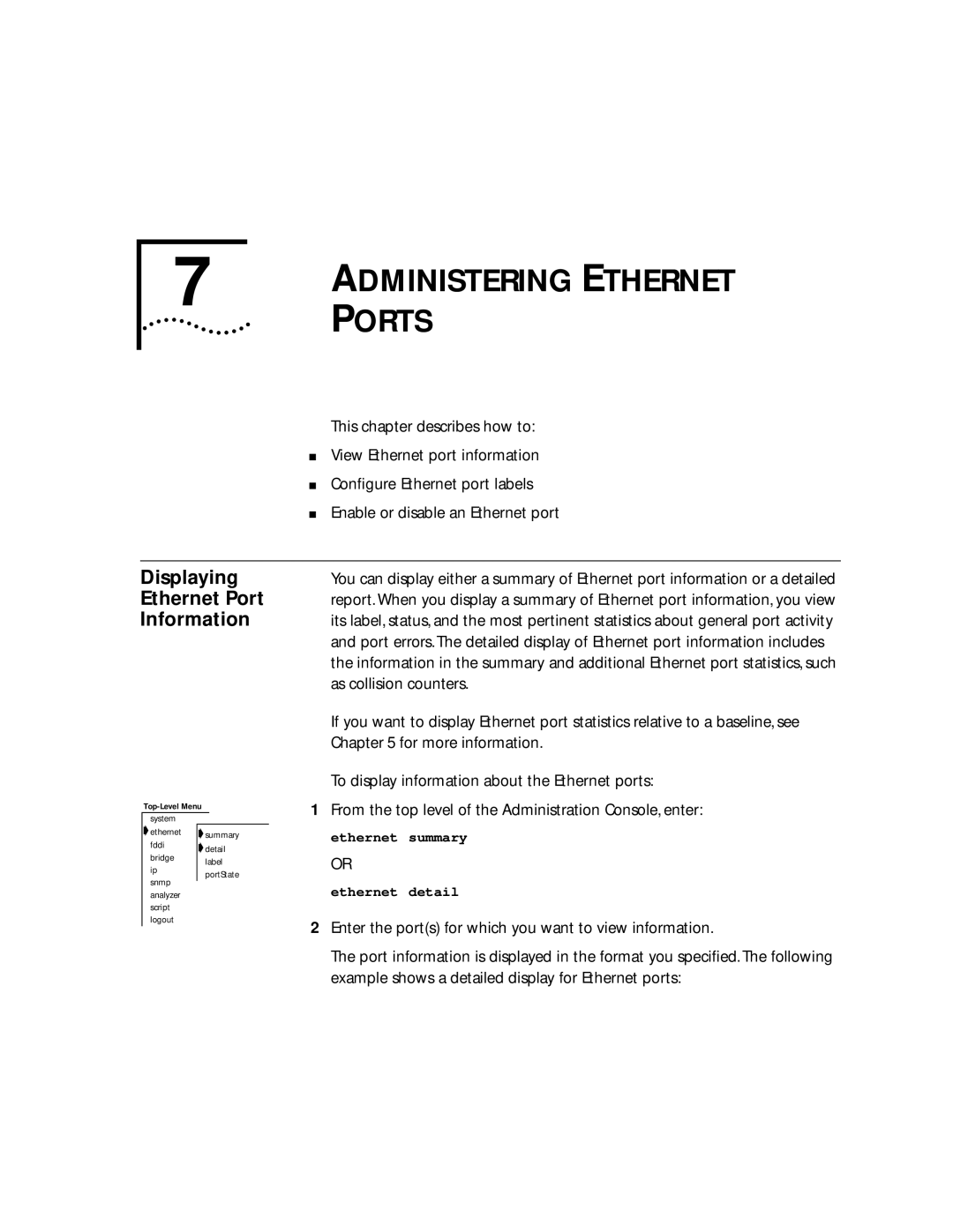 3Com 2200 manual Ports, Displaying, Ethernet Port, Information 